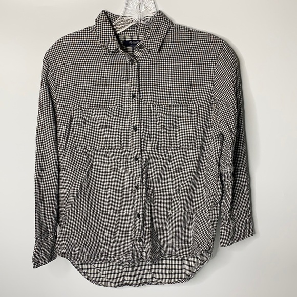 Madewell Gringham Long Sleeve Boyfriend Button Up XXS Black White - Picture 1 of 9